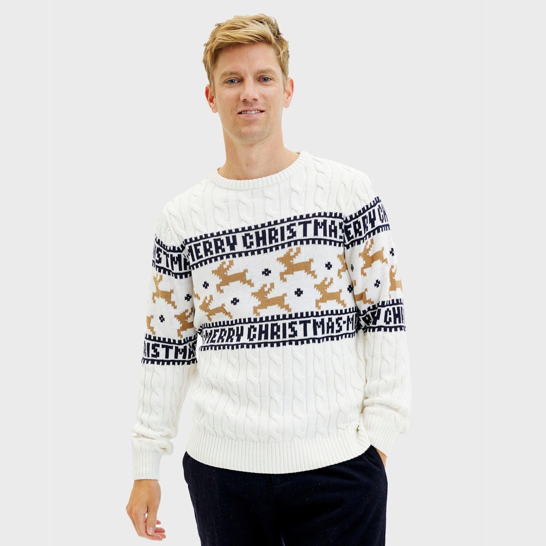 De Elegante Kersttrui Wit - Heren.