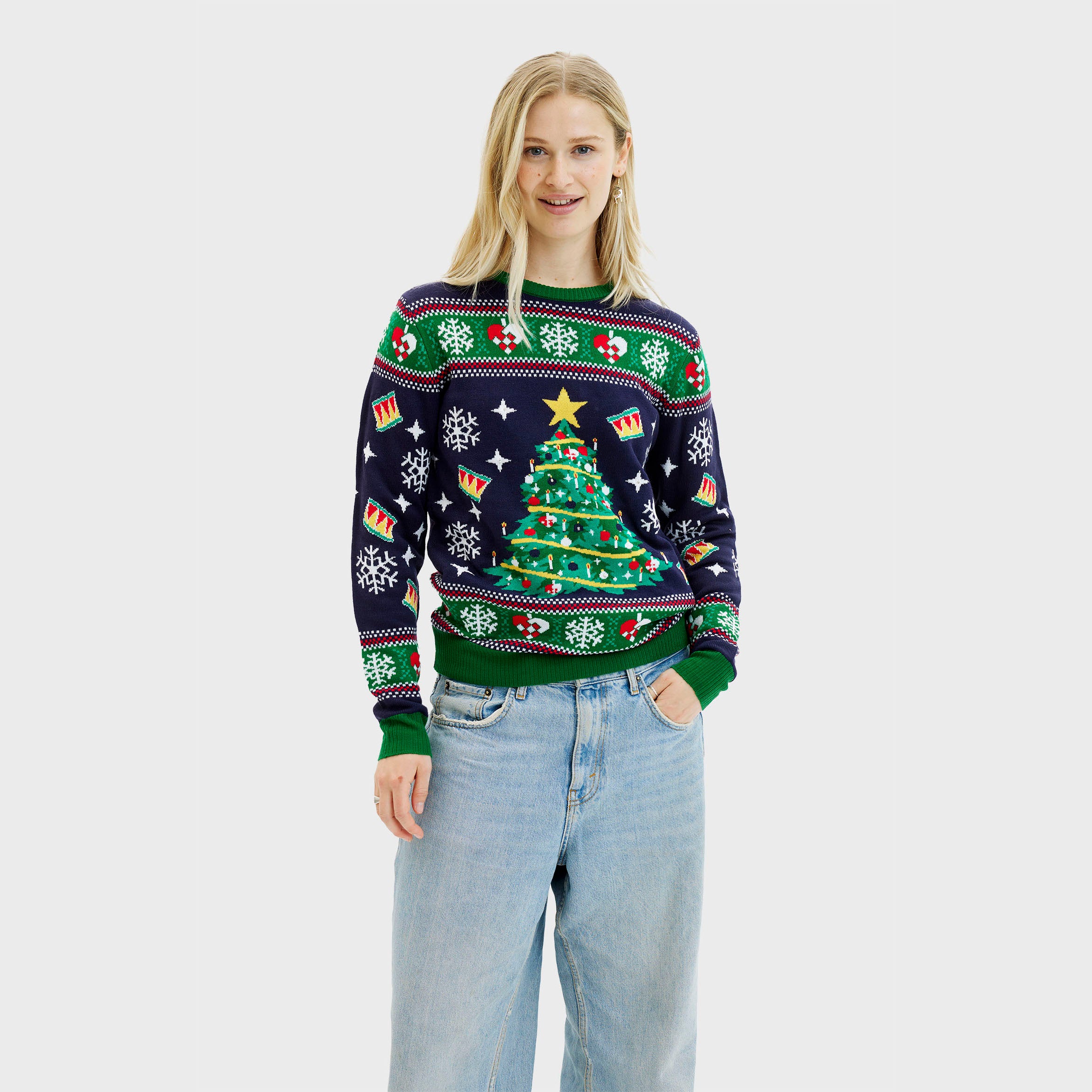 Pull De Noël De L'arbre LED Bleu - Femme