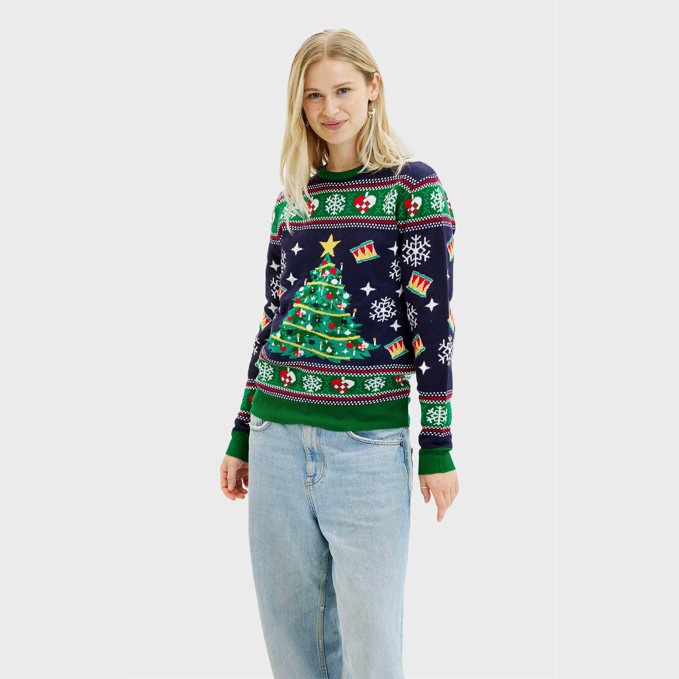 Pull De Noël De L'arbre LED Bleu - Femme