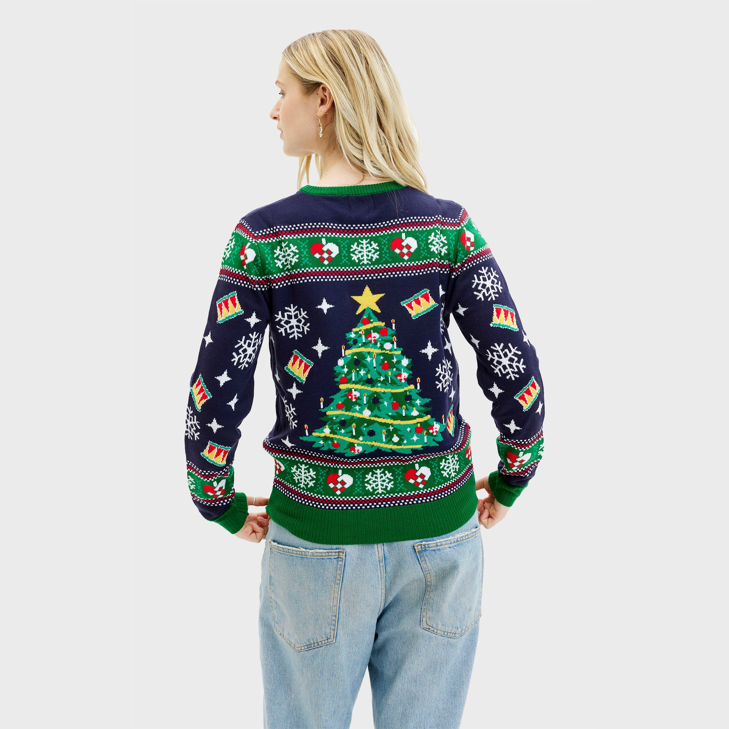 Pull De Noël De L'arbre LED Bleu - Femme