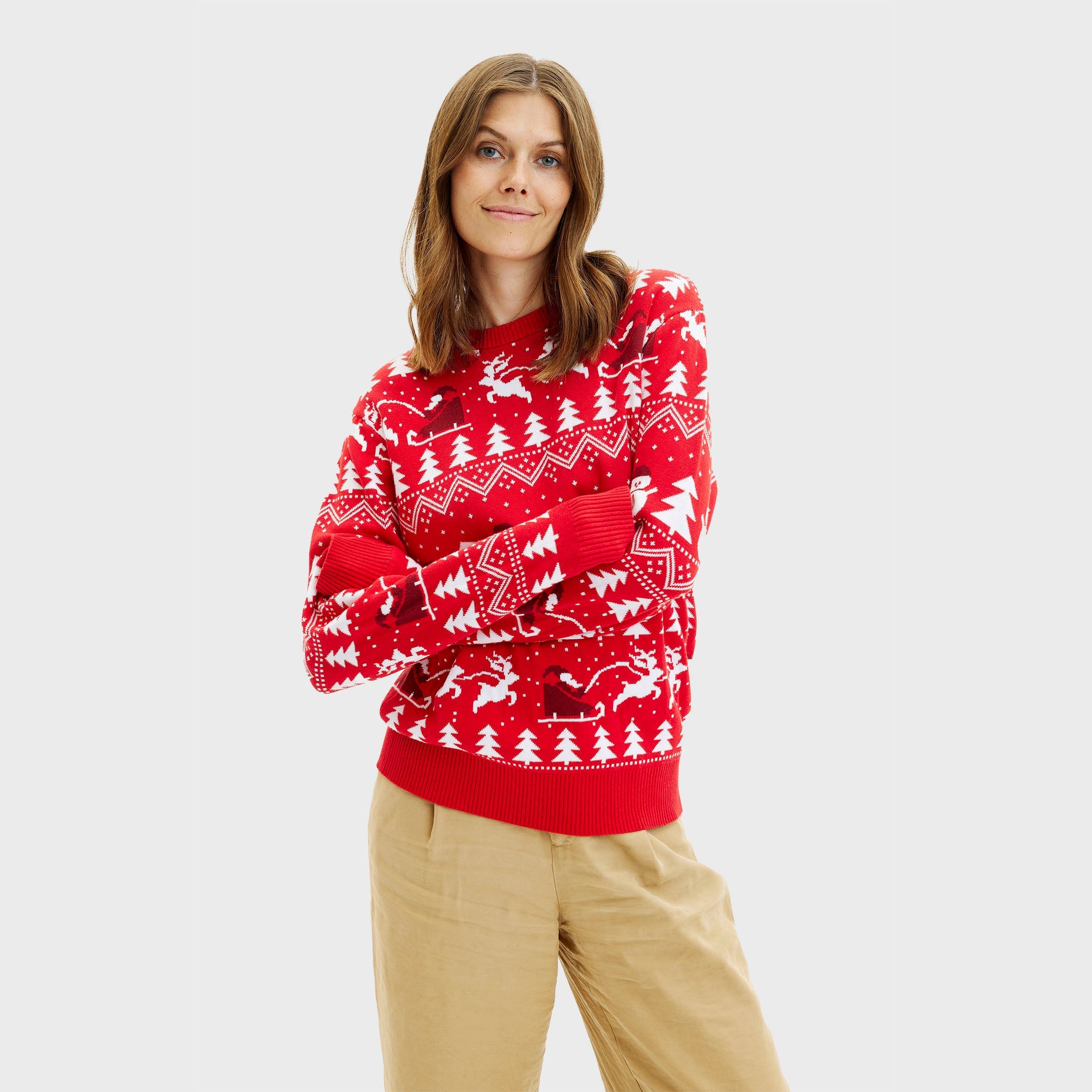 De stijlvolle kersttrui rood- Dames.
