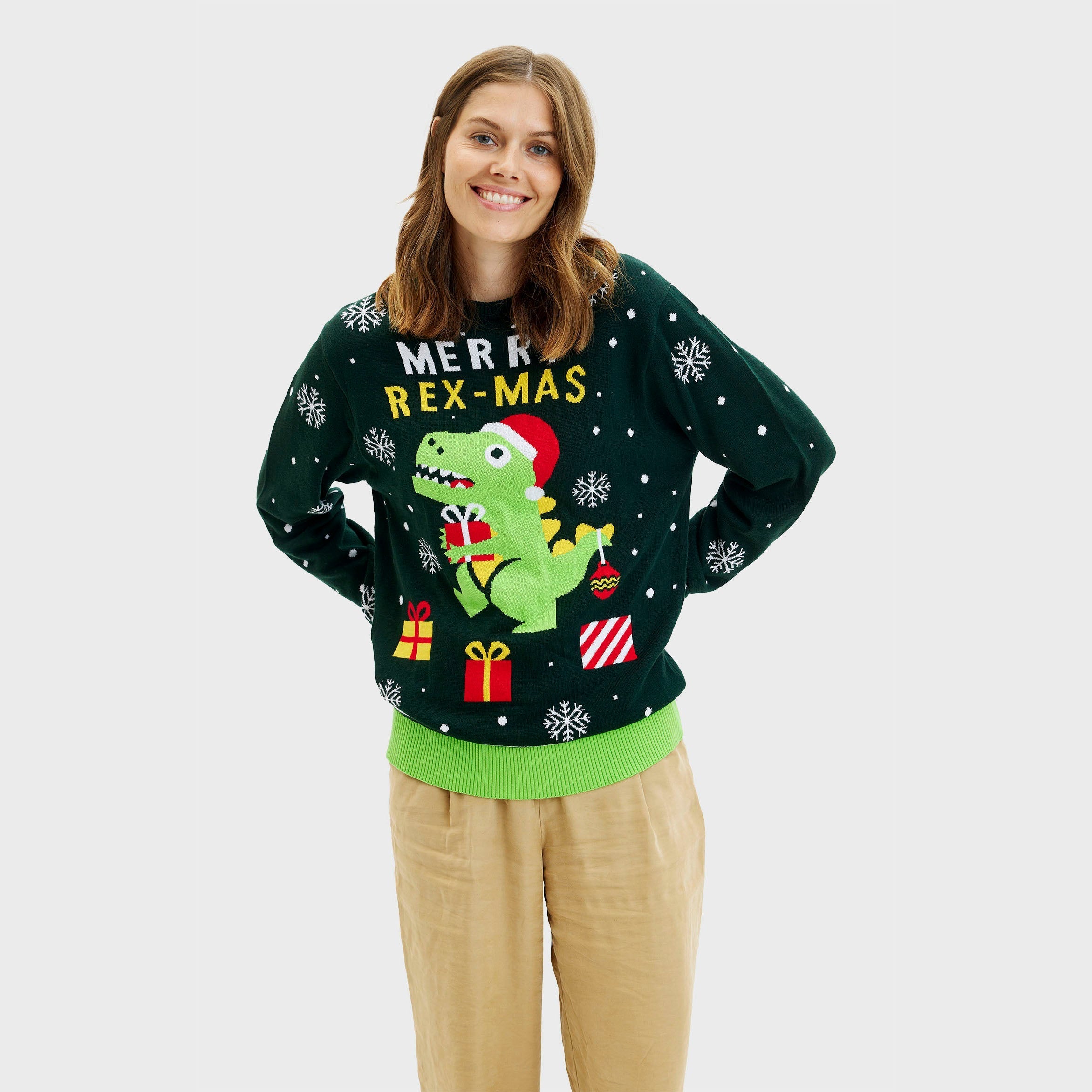 Leuke dino kersttrui - Dames.