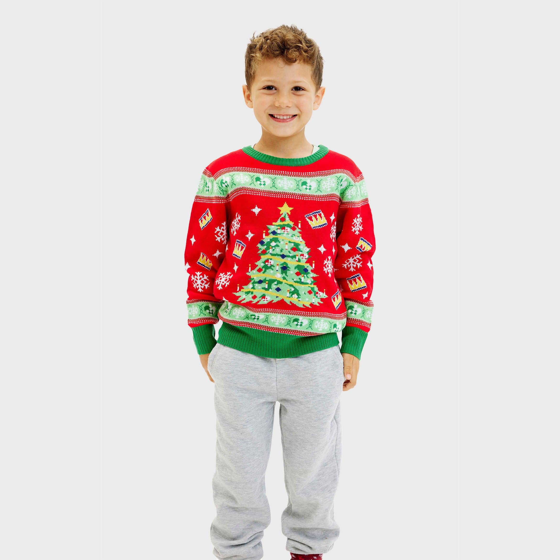 Pull De Noël De L'arbre LED Rouge - Enfants