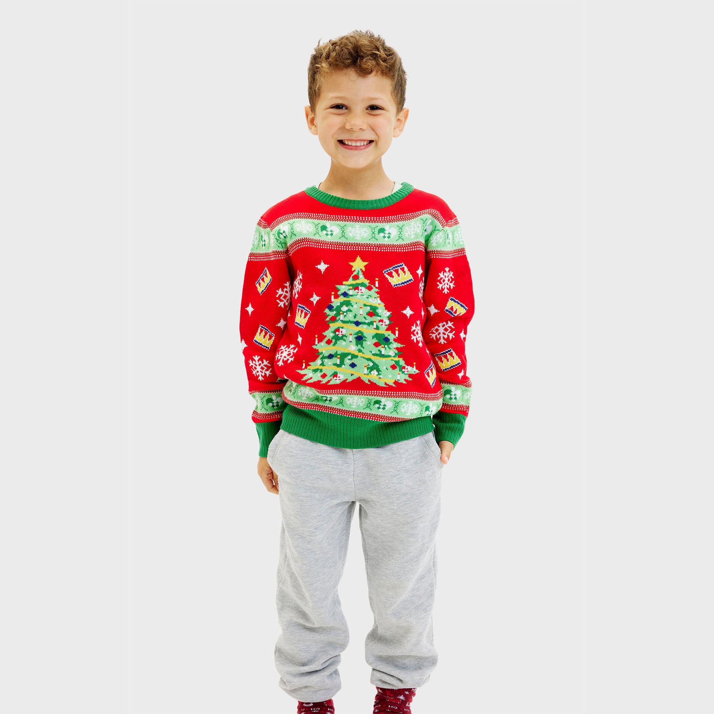 Pull De Noël De L'arbre LED Rouge - Enfants