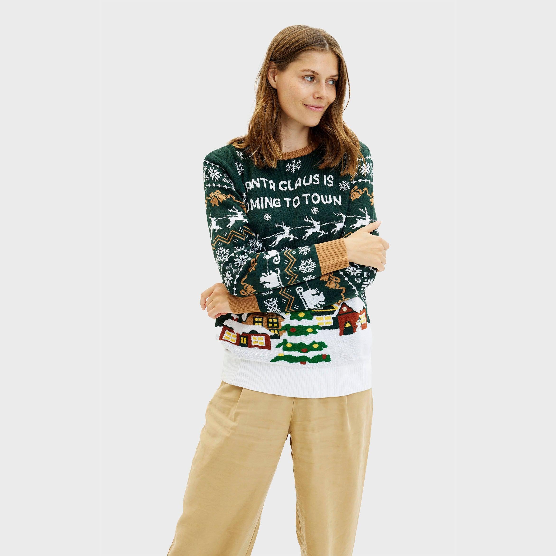 Santa Claus Is Coming To Town Vert LED - Femme