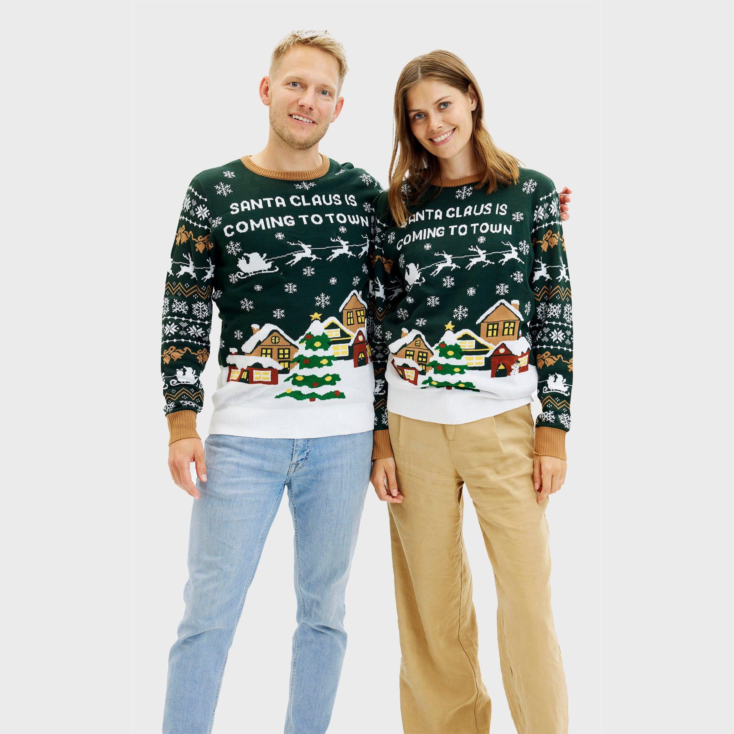 Santa Claus Is Coming To Town Vert LED - Homme