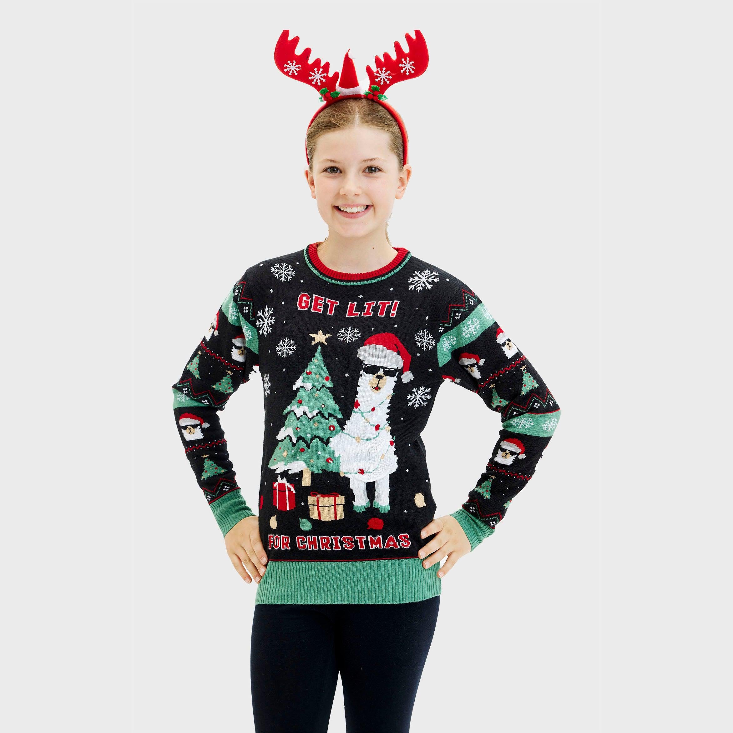 Get Lit Llama Christmas Sweater - Femme
