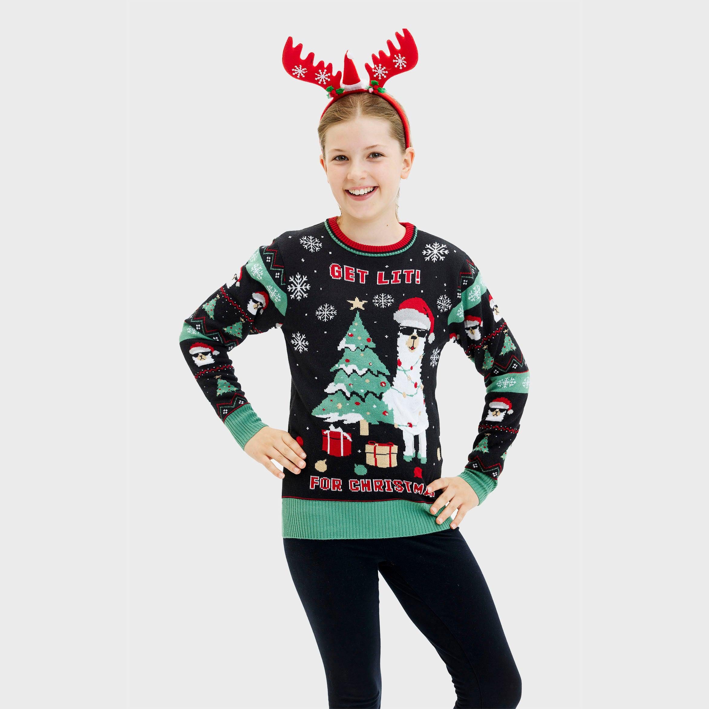 Get Lit Llama Christmas Sweater - Femme