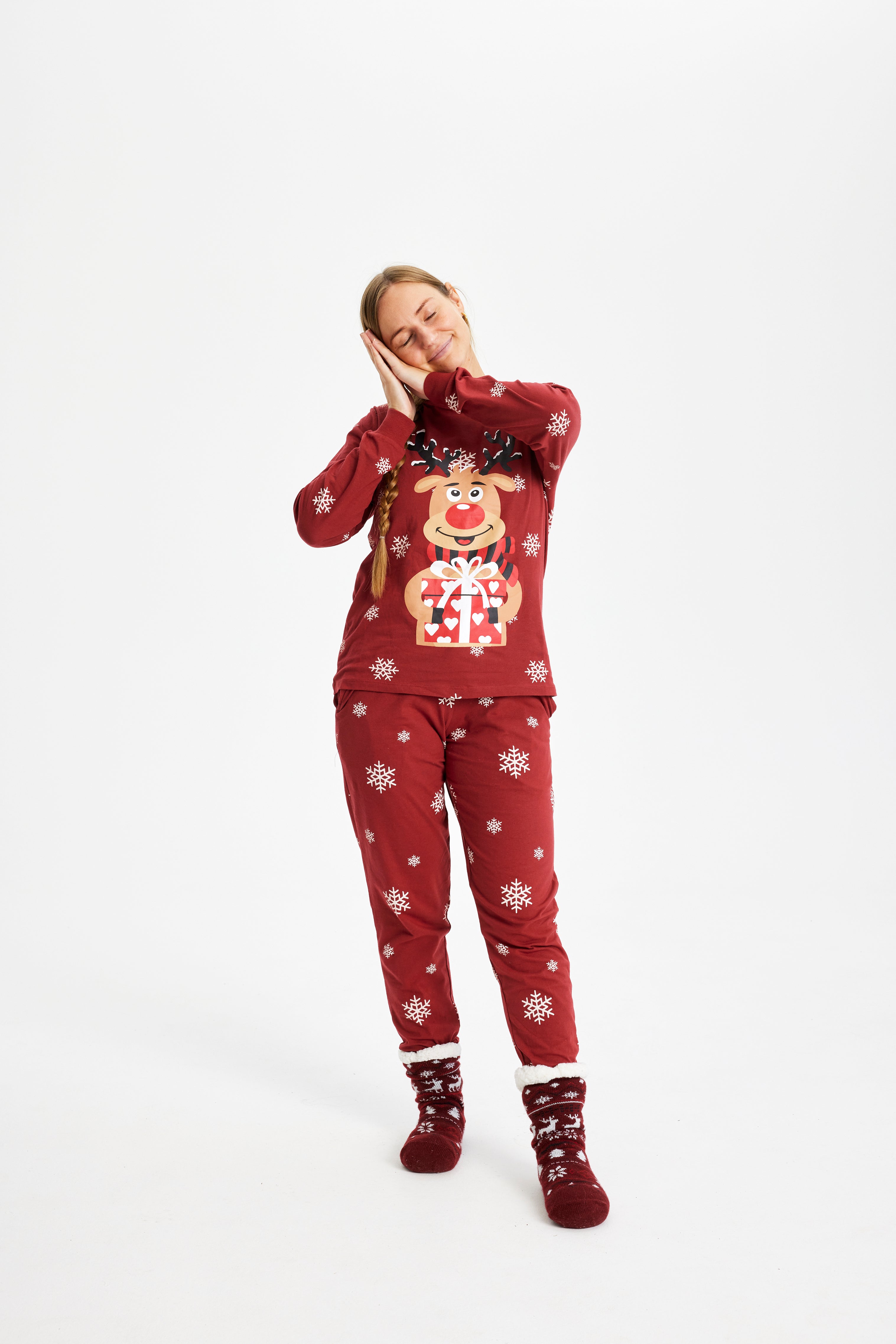 Rudolfs Cute Kerstpyjama Rood - Dames.