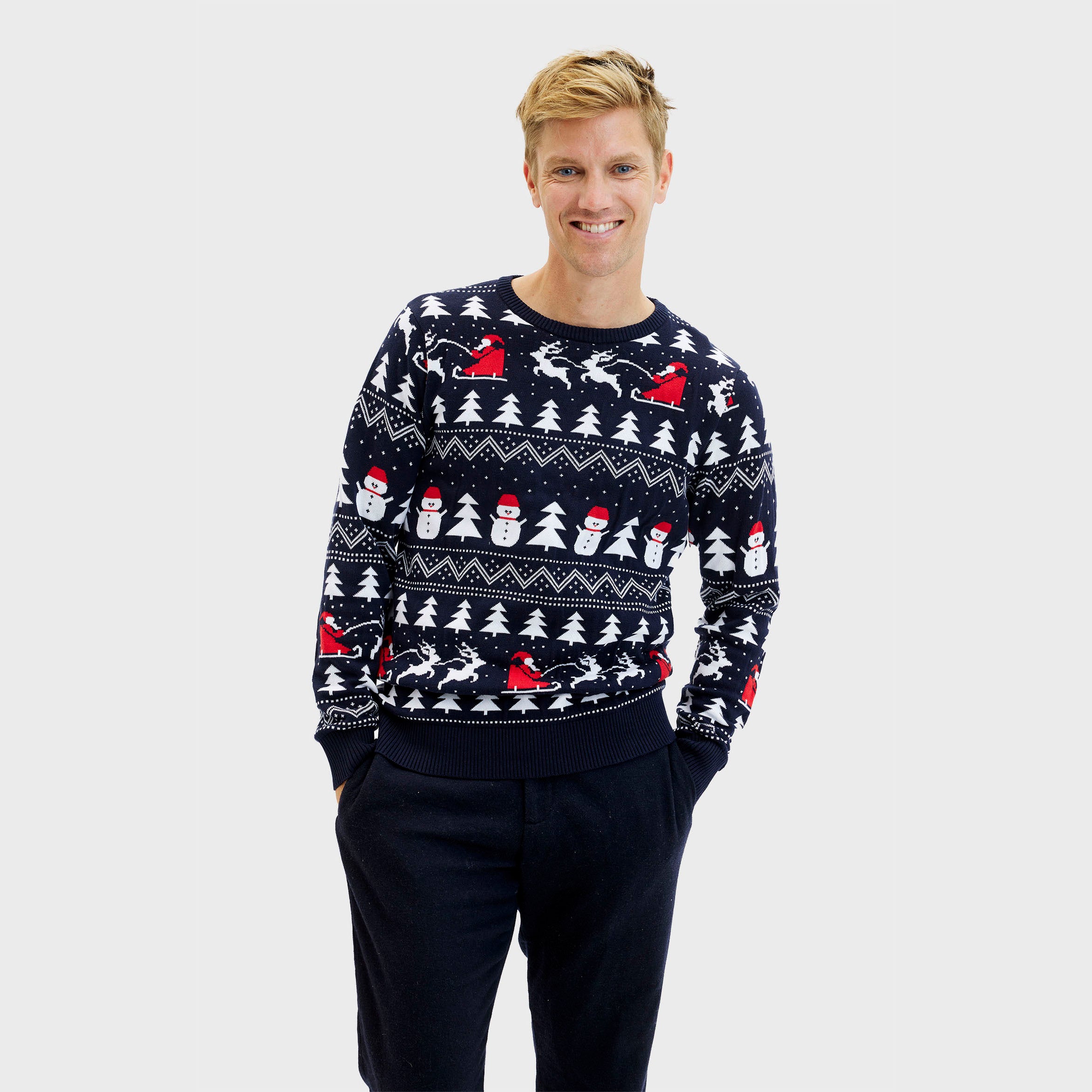 De Stijlvolle Kersttrui Navy - Heren.