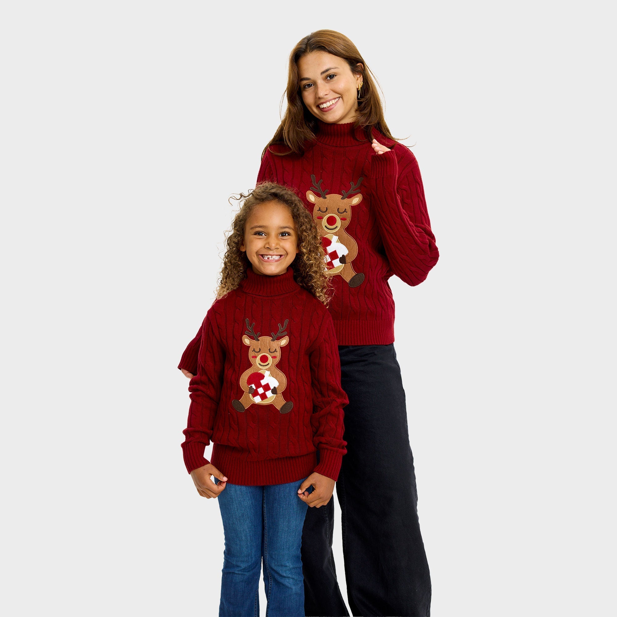 Loving Reindeer Cable Knit kersttrui – Kinderen