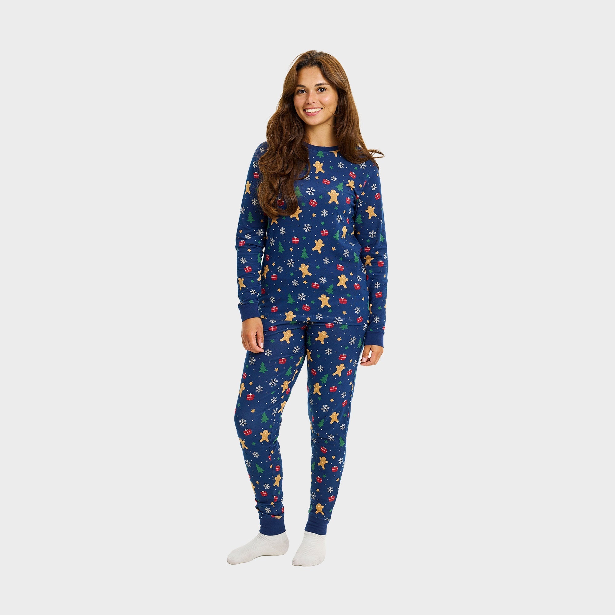 Gingerbread kerstpyjama navy – Dames