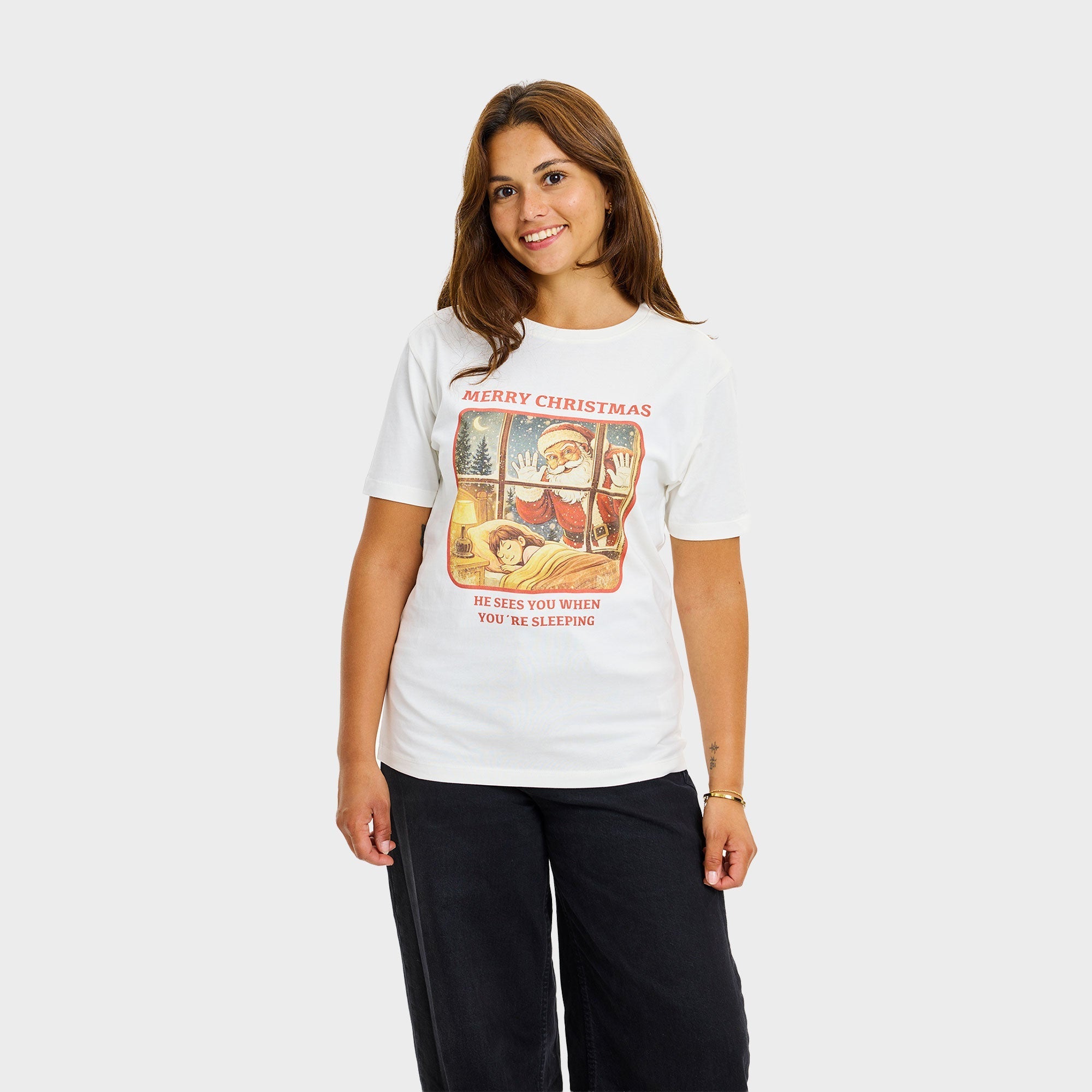 Santa Sees You T-shirt – Dames