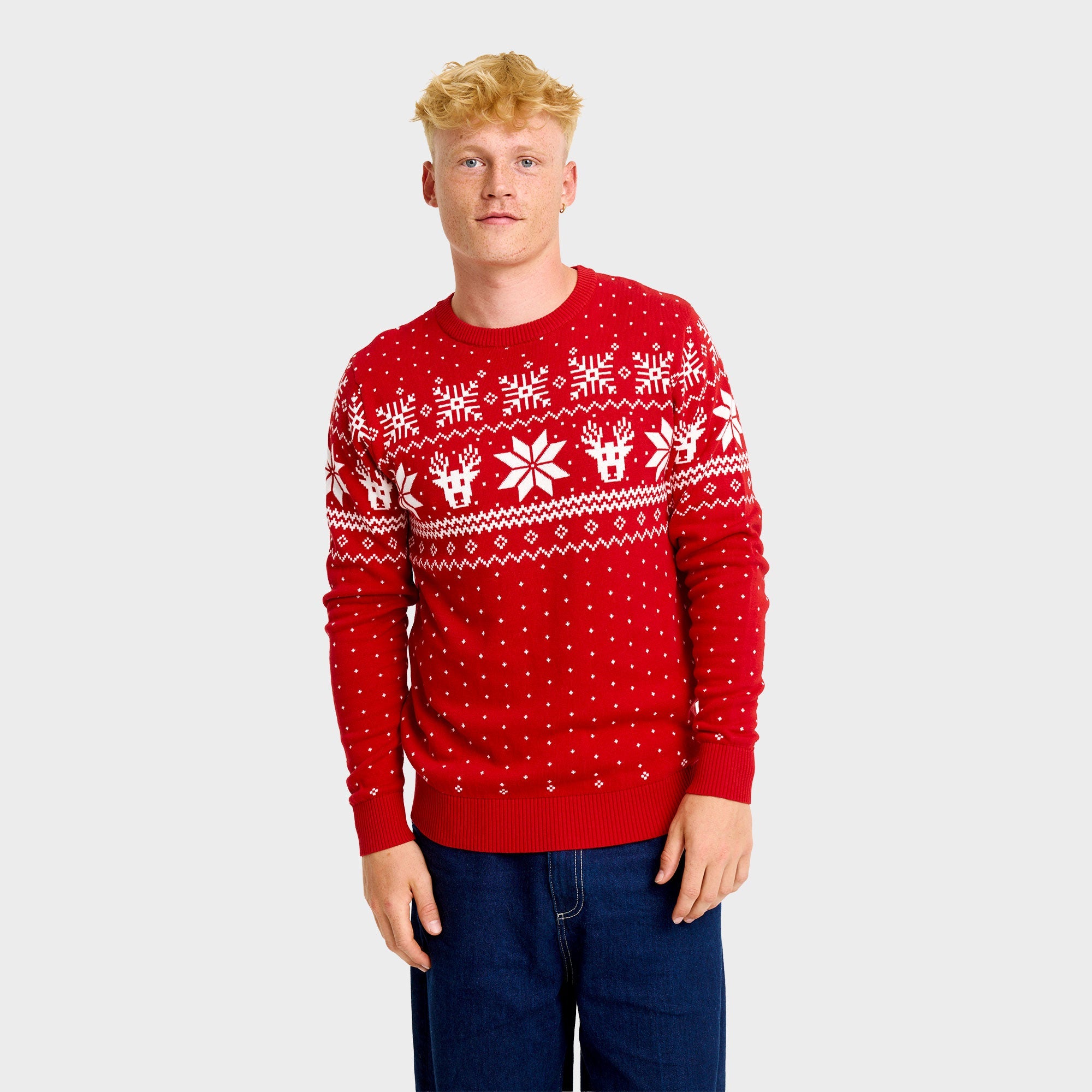 De scandinavische kersttrui voor heren in rood