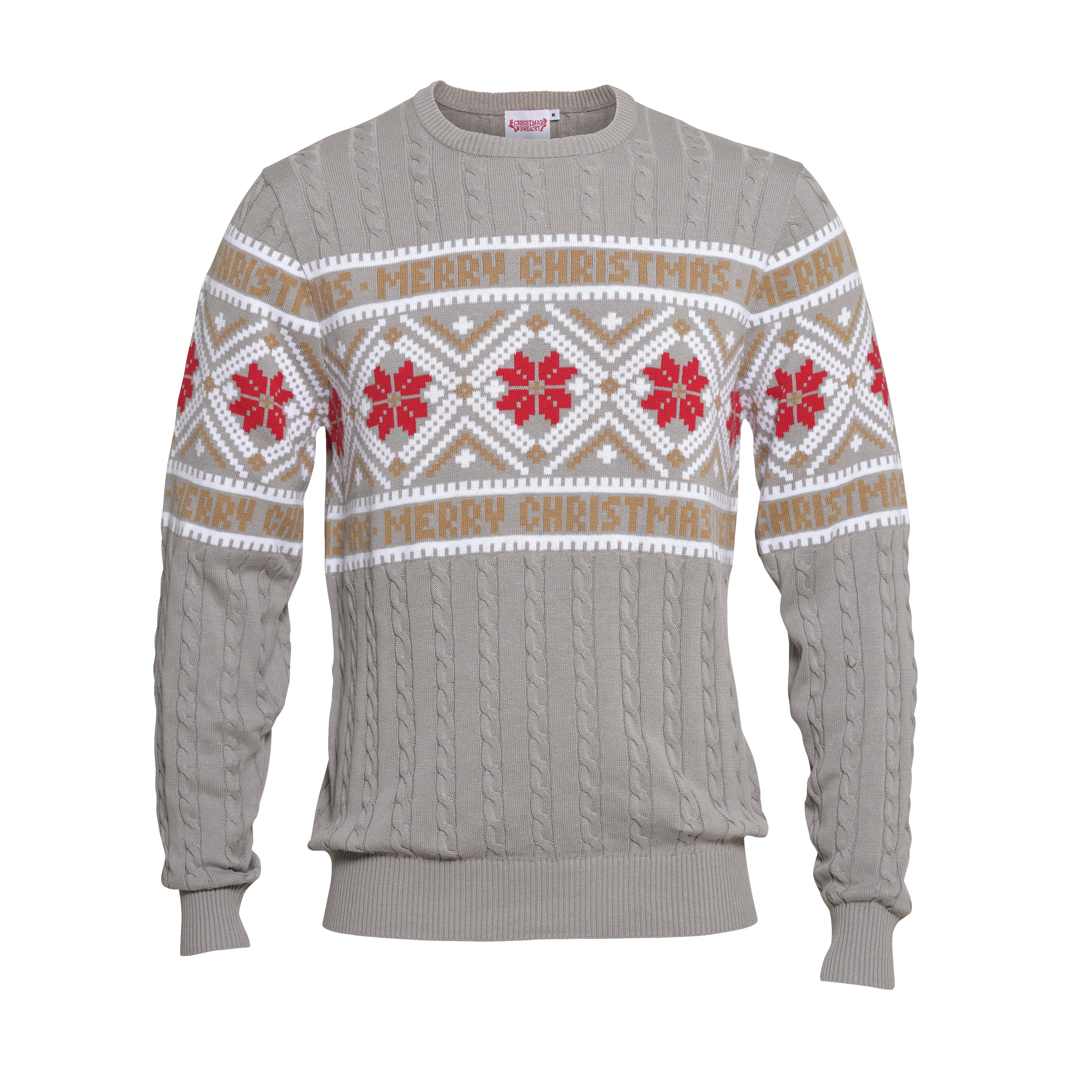 Un pull de Noël gris avec un motif de Noël.