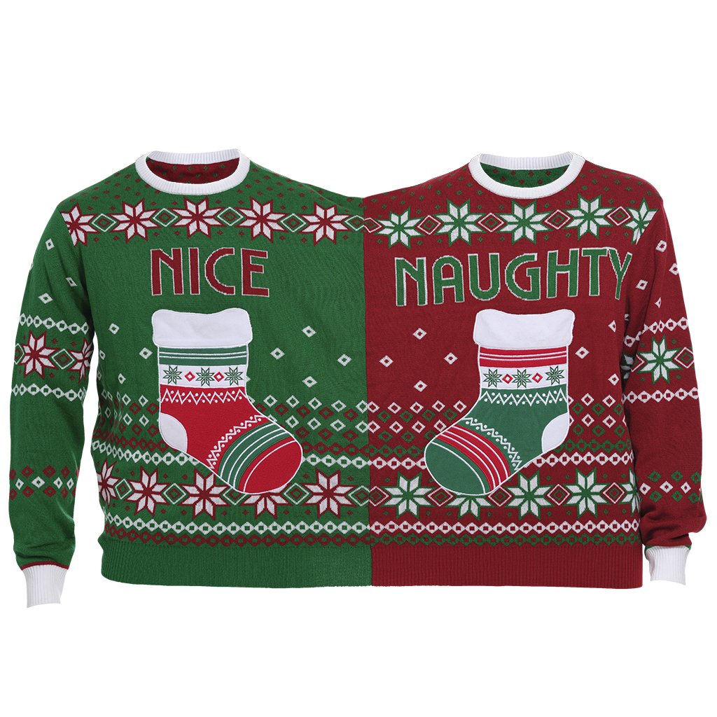 Pull-over rouge et vert.