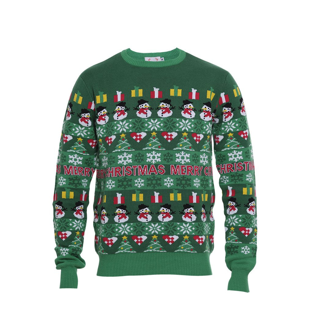 Un pull de Noël vert avec un motif.
