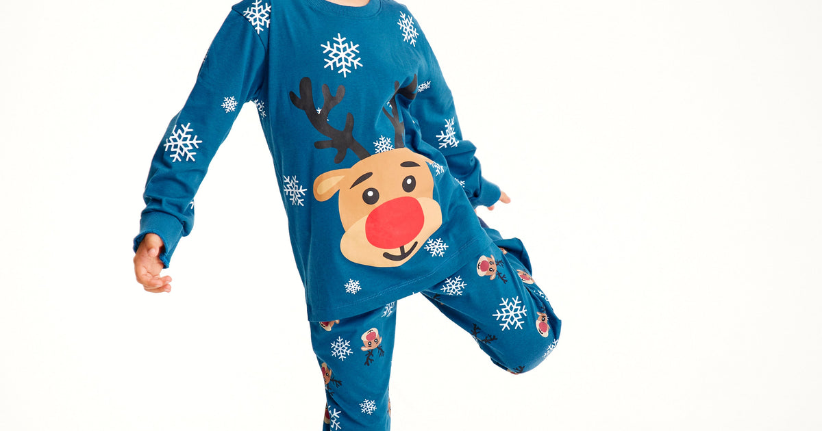 Pyjama De Noël Rudolphe Bleu - Enfants.